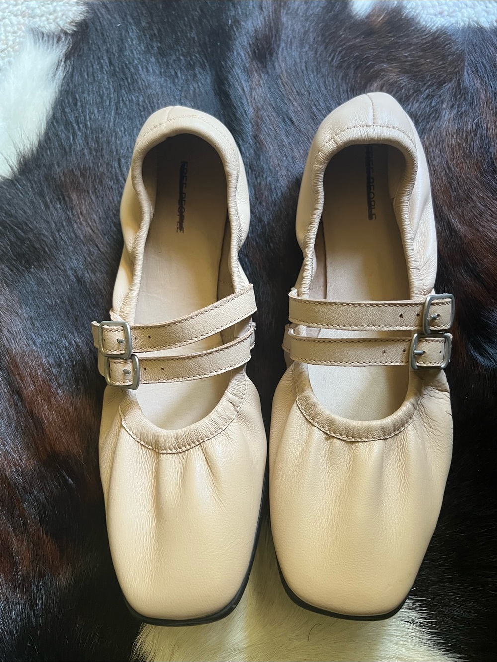 Free People Cream Leather Double-Strap Flats - Picture 2 of 6